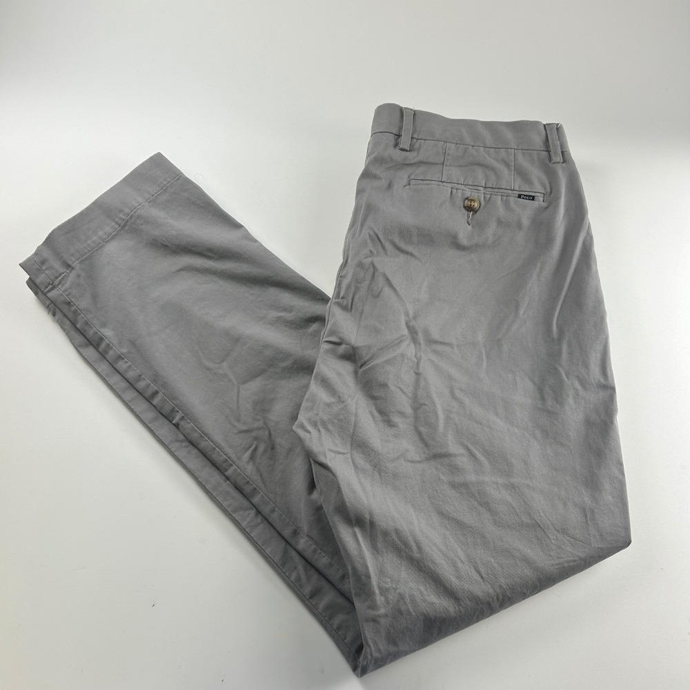 Polo Ralph Lauren Mens 34x32 Stretch Straight Fit Chino Pants Grey Cotton Blend